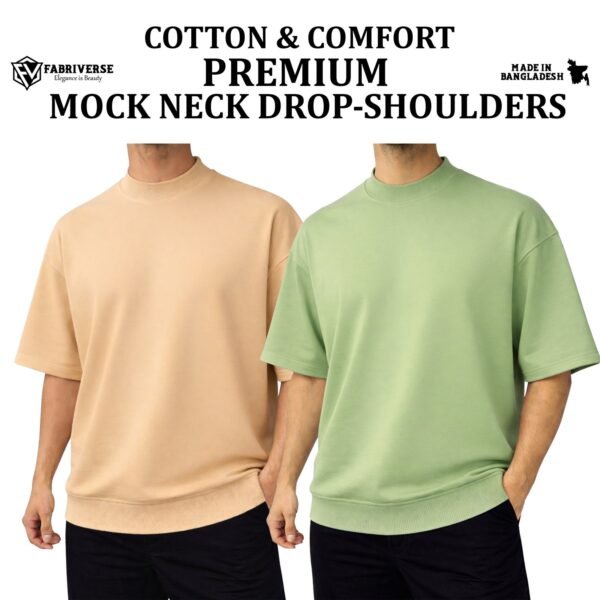 Mock Neck Drop-Shoulder (Beige-Lemon)