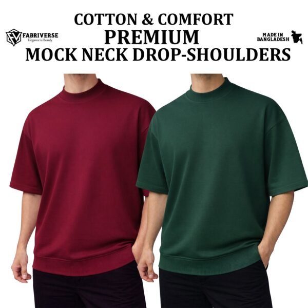 Mock Neck Drop-Shoulder (Maroon-B.Green)