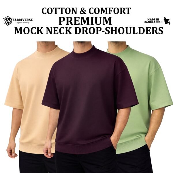 Mock Neck Drop-Shoulder (Beige-Coffee-Lemon)