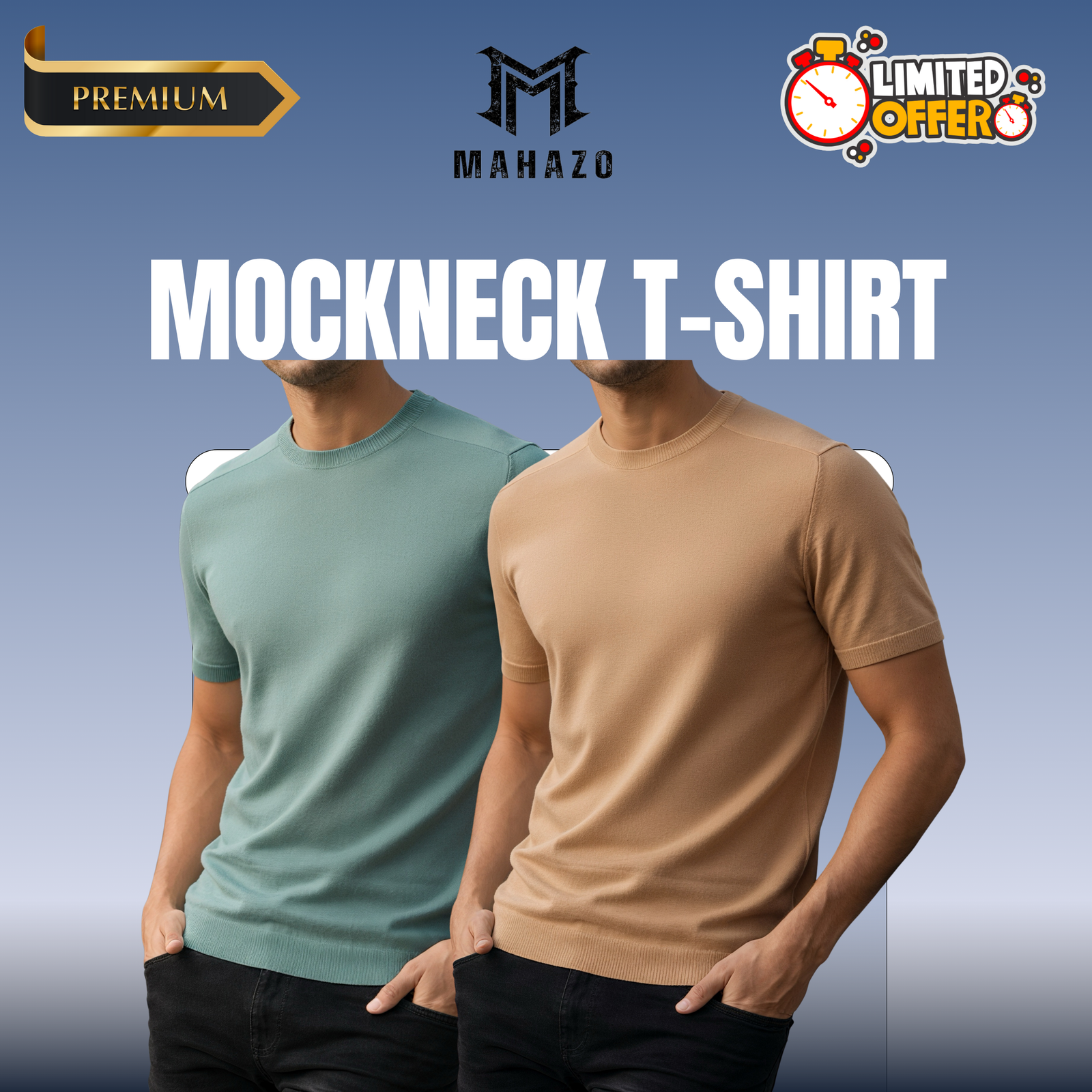 Premium Mock Neck (Mint-Beige)