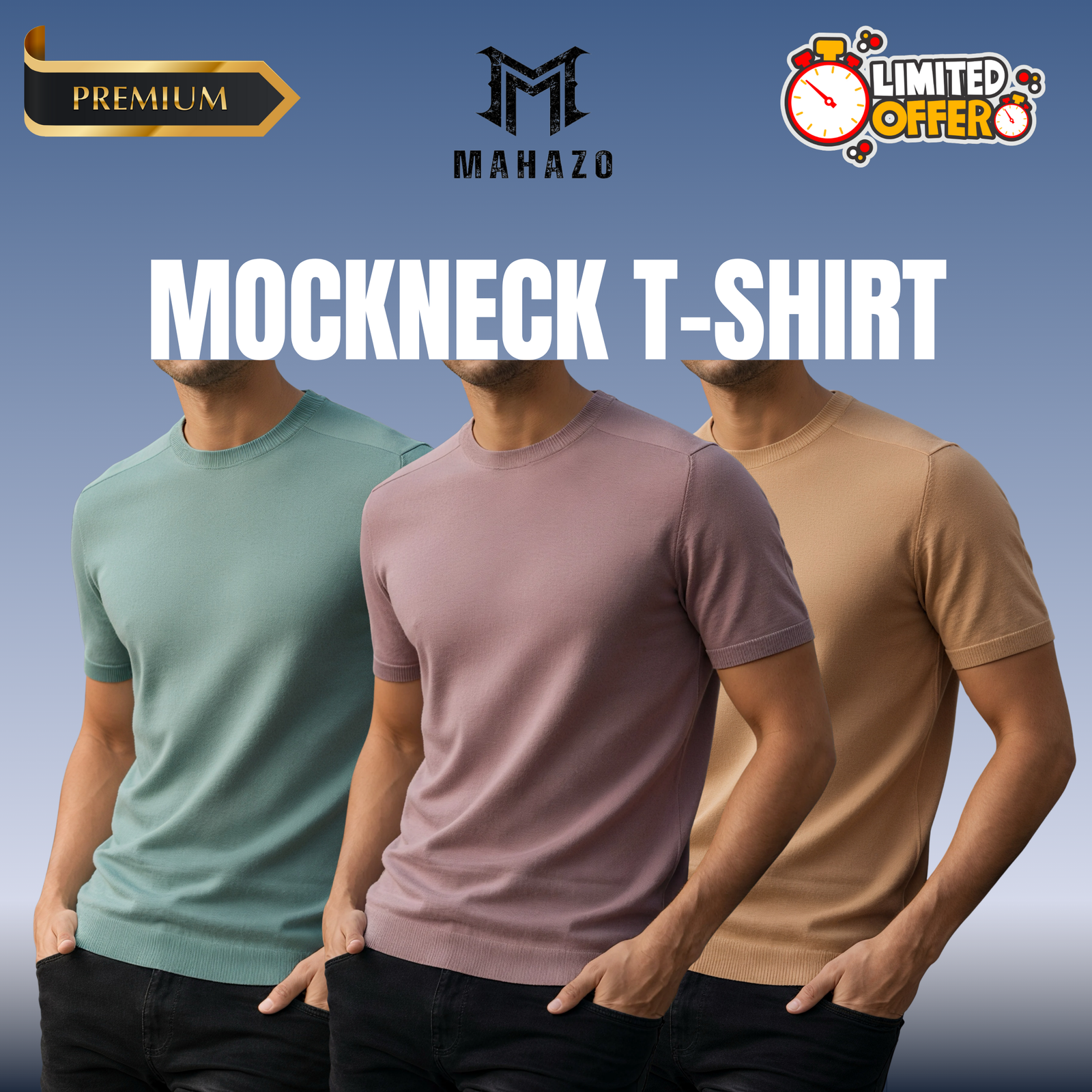 Premium Mock Neck (Mint-Brick-Beige)