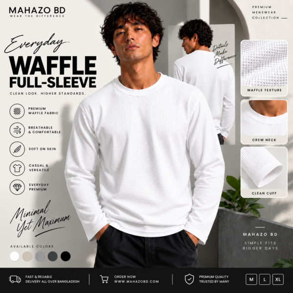 Premium Waffle Full Sleeve Tee (White)