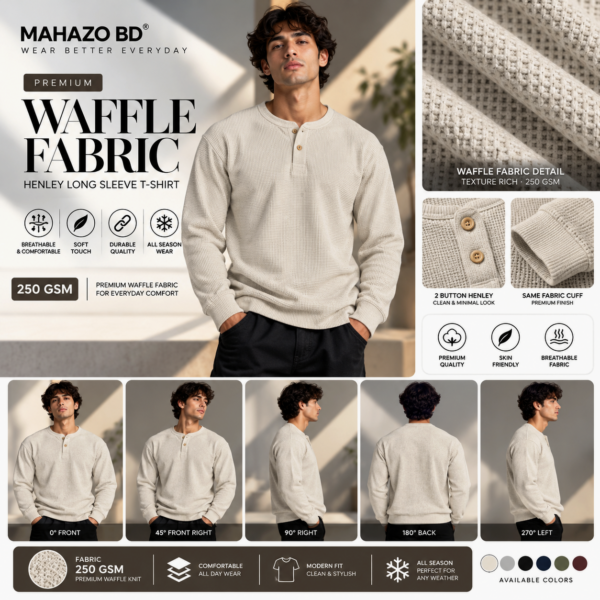Premium Henley Full Sleeve T-Shirt (Cream)