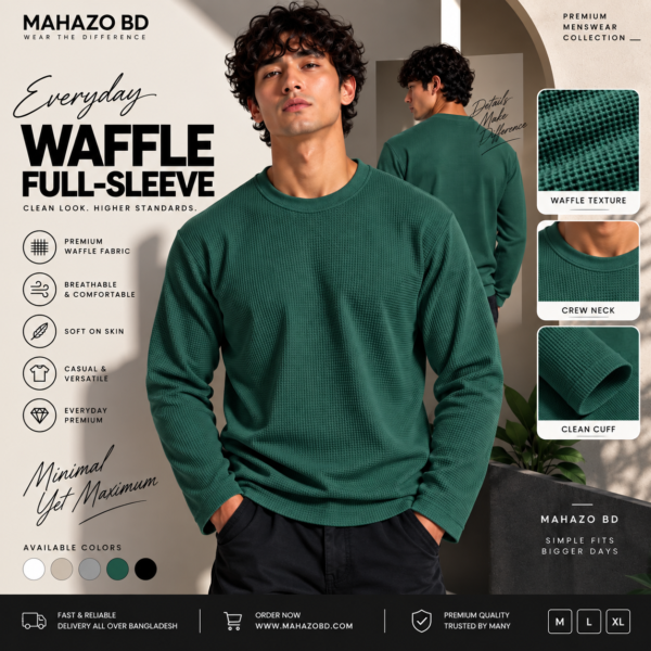 Premium Waffle Full Sleeve Tee (B.Green)