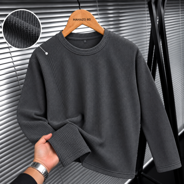 Premium Waffle Full Sleeve Tee (Charcoal)