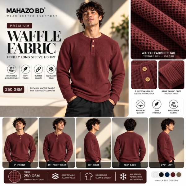 Premium Henley Full Sleeve T-Shirt (Maroon)
