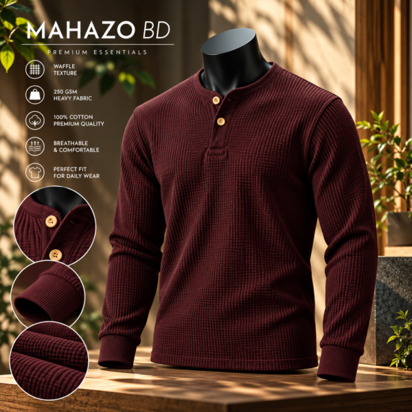 Premium Henley Full Sleeve T-Shirt (Maroon)