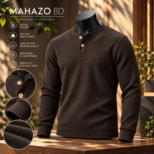 Premium Henley Full Sleeve T-Shirt (Coffee)