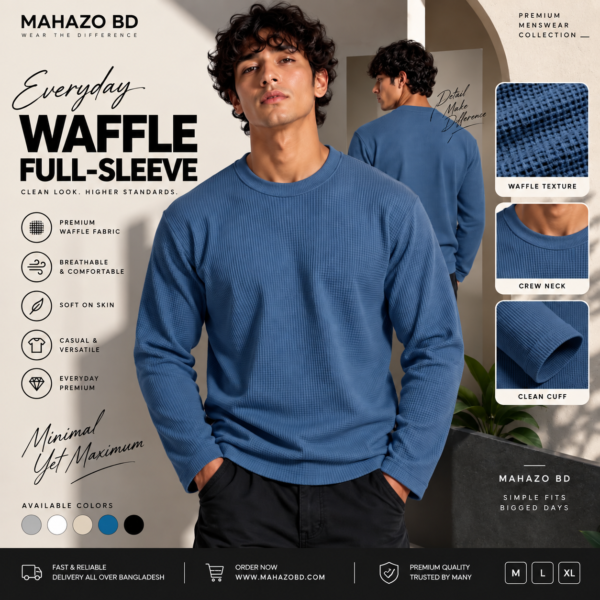 Premium Waffle Full Sleeve Tee (Petrol Blue)