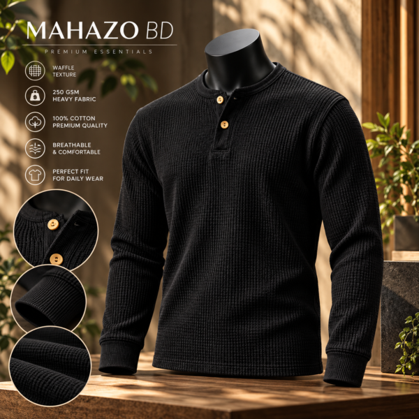 Premium Henley Full Sleeve T-Shirt (Black)