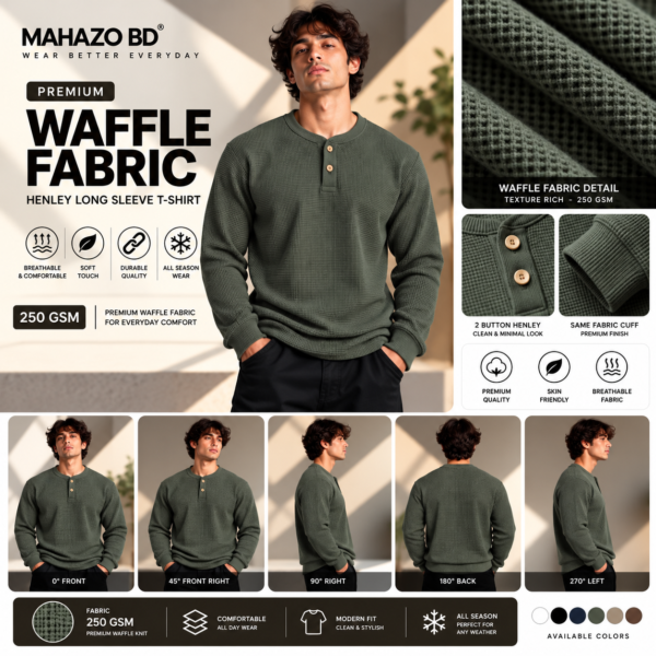 Premium Henley Full Sleeve T-Shirt (Olive)