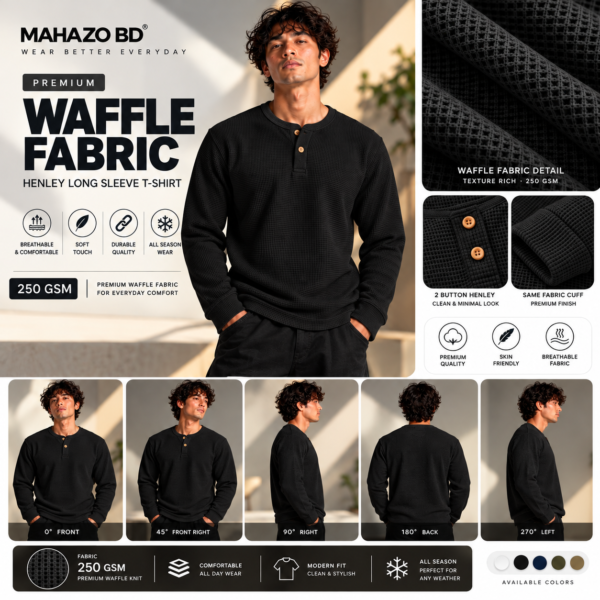 Premium Henley Full Sleeve T-Shirt (Black)