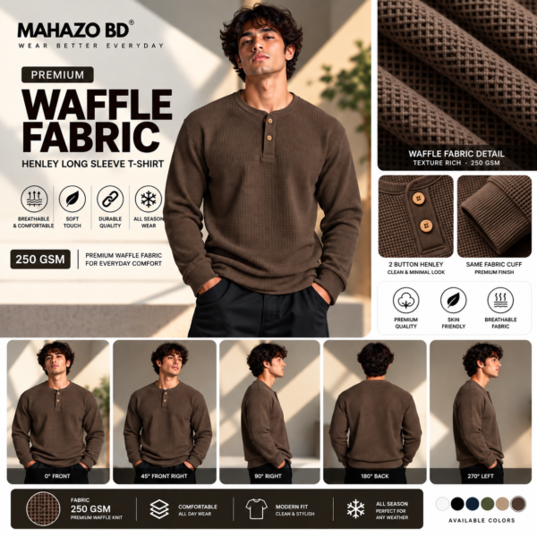 Premium Henley Full Sleeve T-Shirt (Coffee)