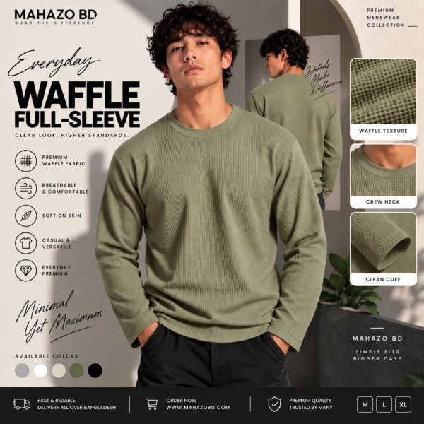 Premium Waffle Full Sleeve Tee (Olive)