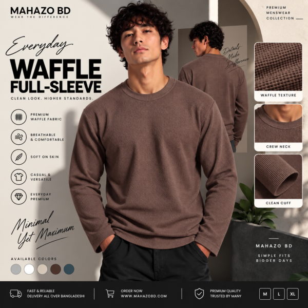 Premium Waffle Full Sleeve Tee (Coffee)
