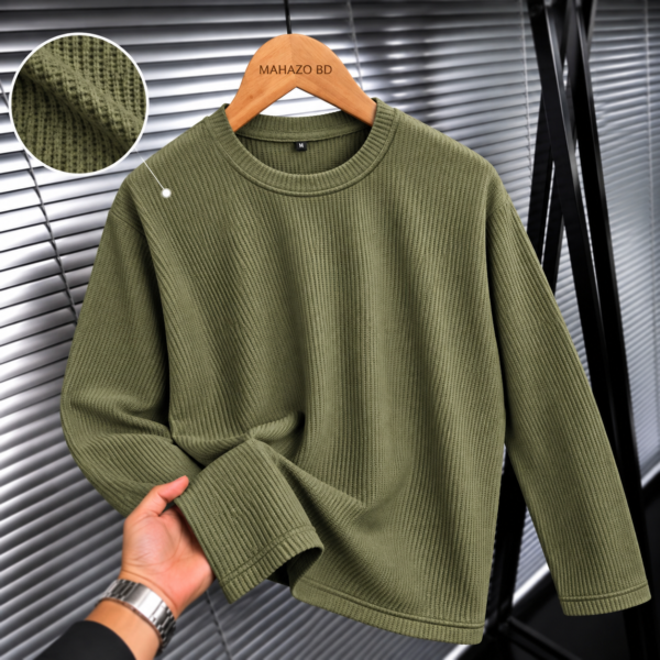Premium Waffle Full Sleeve Tee (Olive)