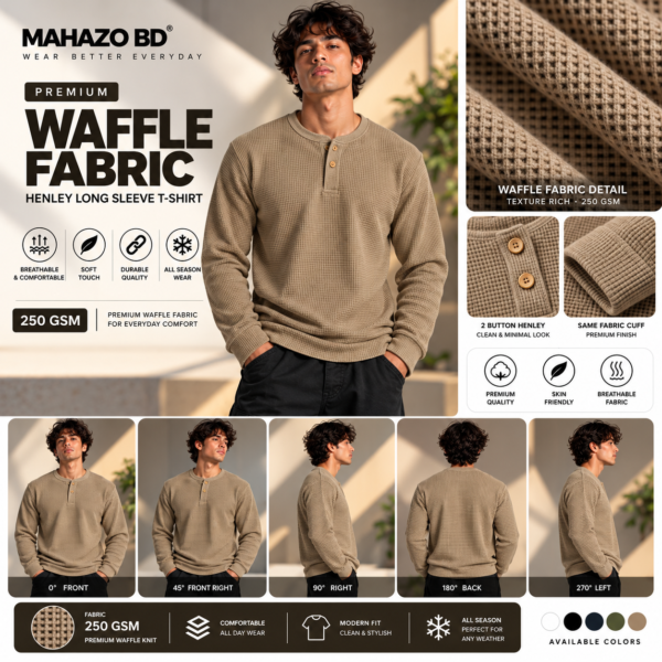 Premium Henley Full Sleeve T-Shirt (Beige)
