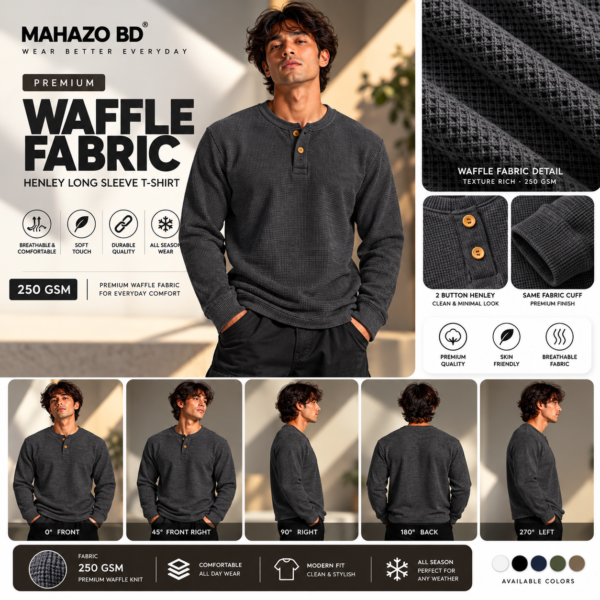 Premium Henley Full Sleeve T-Shirt (Charcoal)