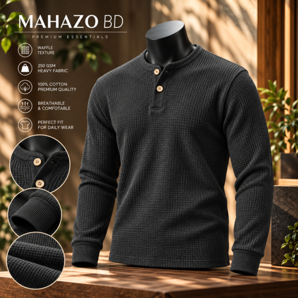 Premium Henley Full Sleeve T-Shirt (Charcoal)