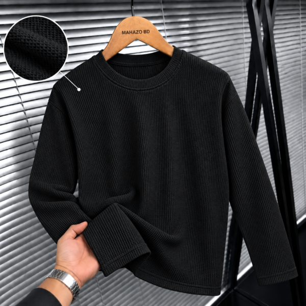 Premium Waffle Full Sleeve Tee (Black)