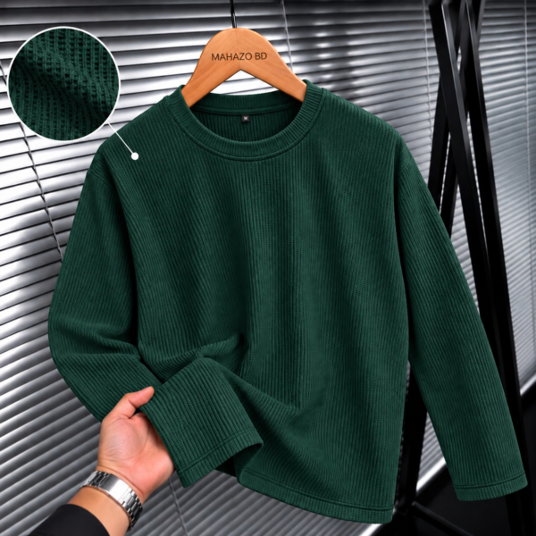 Premium Waffle Full Sleeve Tee (B.Green)