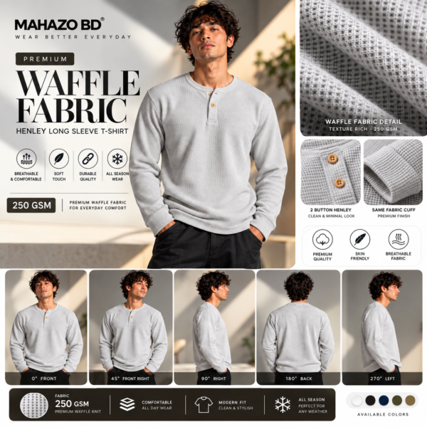 Premium Henley Full Sleeve T-Shirt (Ash)