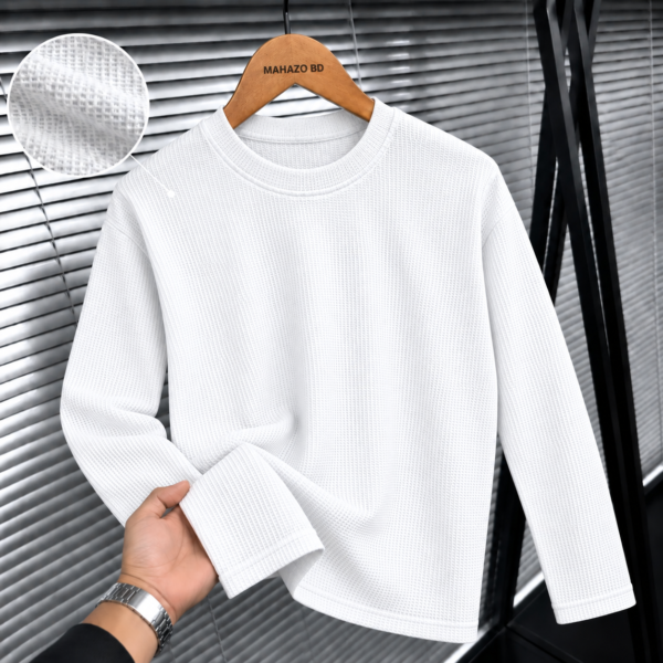 Premium Waffle Full Sleeve Tee (White)
