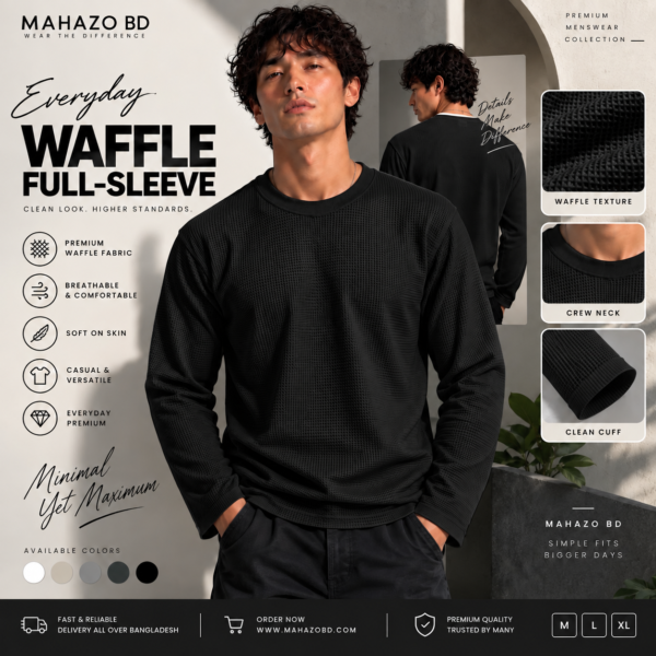 Premium Waffle Full Sleeve Tee (Black)