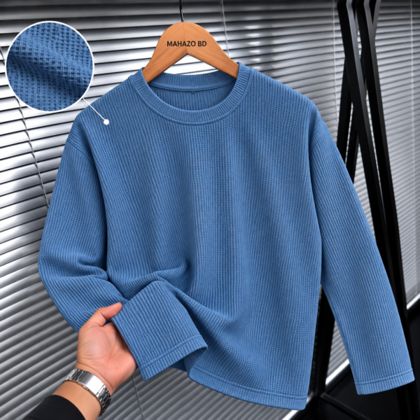 Premium Waffle Full Sleeve Tee (Petrol Blue)