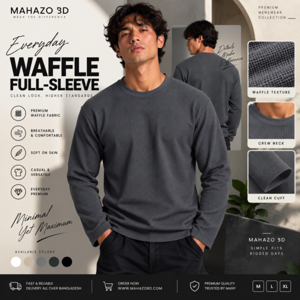 Premium Waffle Full Sleeve Tee (Charcoal)