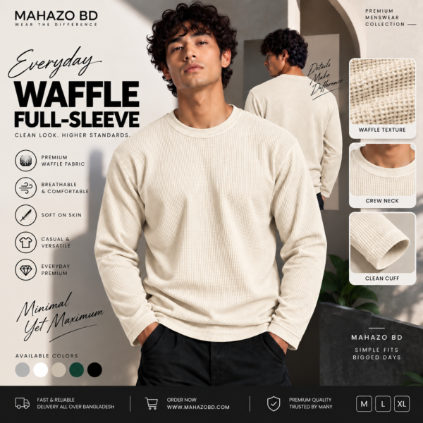 Premium Waffle Full Sleeve Tee (Cream)