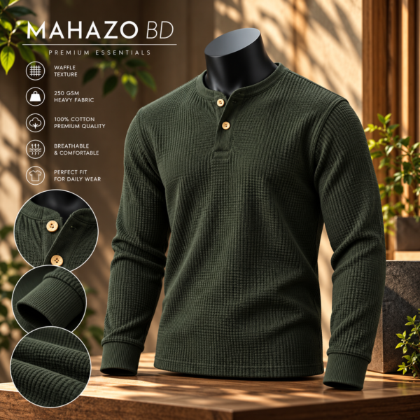 Premium Henley Full Sleeve T-Shirt (Olive)
