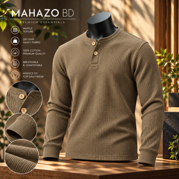 Premium Henley Full Sleeve T-Shirt (Beige)